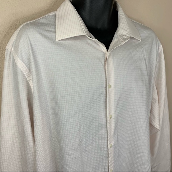 Nordstrom Size 17 XL Pink White Checkered Long Sleeve Dress Shirt Tech Smart - Picture 4 of 9